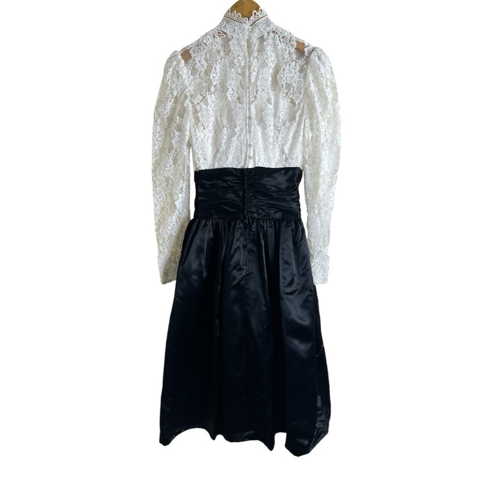 Scott McClintock 80s Victorian Lace Satin Dress Sz 8 - Picture 12 of 15